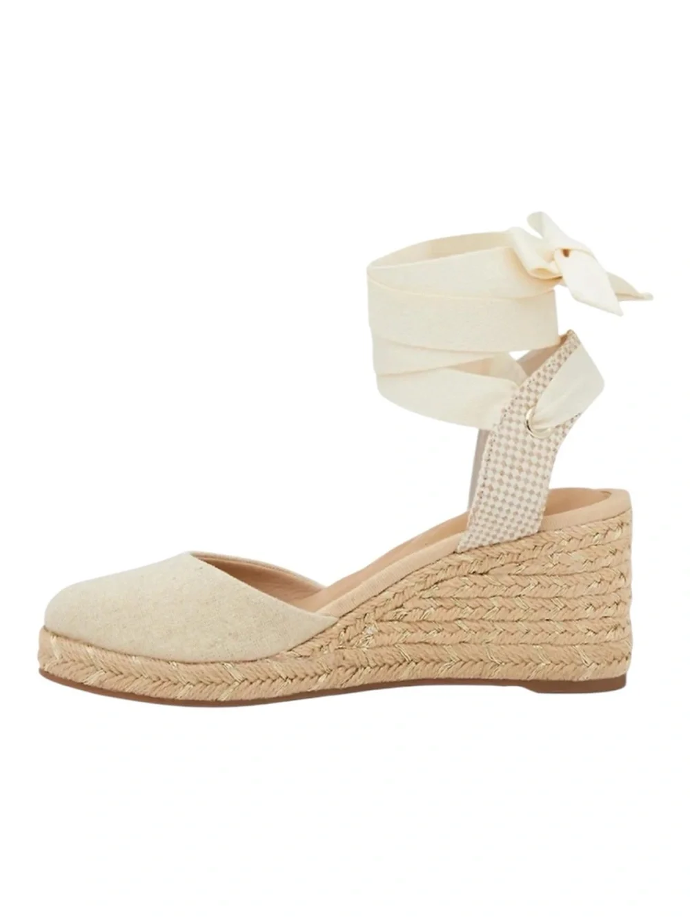Kelly & Katie Cream Espadrille Wedge Ankle Tie Sandal